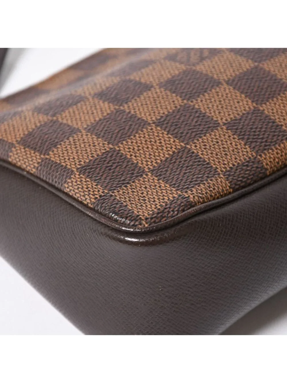 Louis Vuitton Trousse Makeup Pouch Handbag Damier Canvas Brown Gold